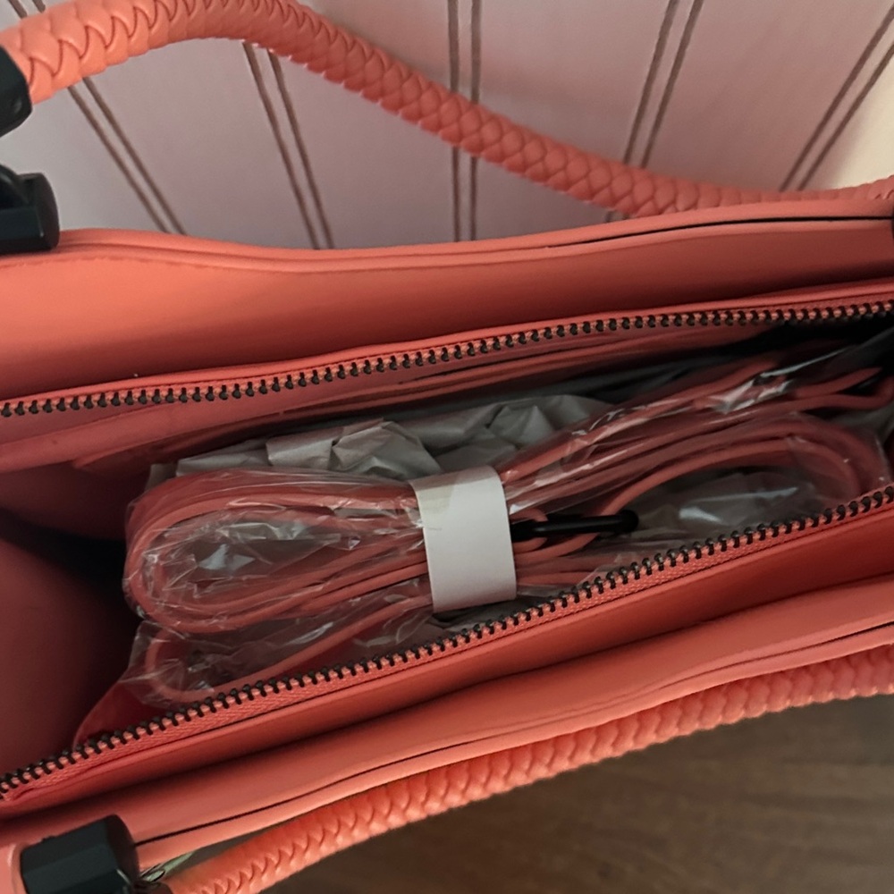 Badgley Mischka Coral Tote with Braided Handles - Picture 3 of 6